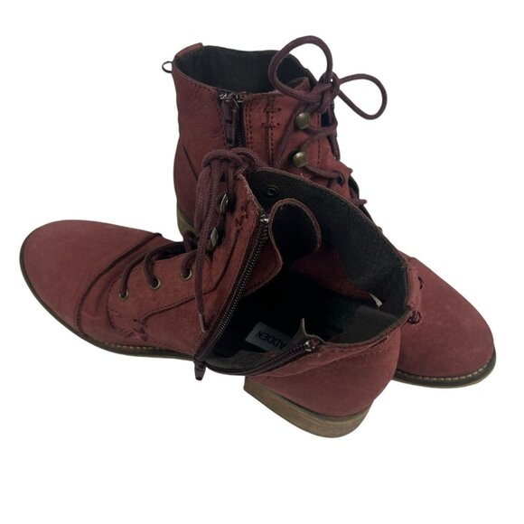 Steve Madden Robin Boots Size 8 Leather Burgundy Red Lace Up Ankle Bootie Troopa - Picture 11 of 11